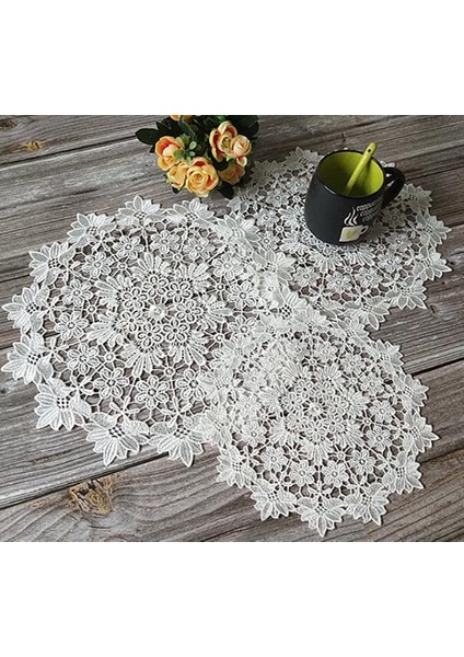 Beyaz 4 Yuvarlak 15 cm Yenı Gül Çiçek Dantel Yuvarlak Nakış Masa Yer Mat Noel Düğün Pedi Çay Kahve Placemat Fincan Tabak Altlığı Bardak Altlığı Peçete Mutfak (Yurt Dışından)