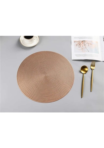 Gül Altın Çapı 38CM 4 Adet 6/4pcs Yuvarlak Placemats Restoran Yemek Masası Buğday Kulak Desenli Dekorasyon Mat Içi Boş Pvc Buğday Yemeği Tablemat Biftek Plaka Pedi (Yurt Dışından)