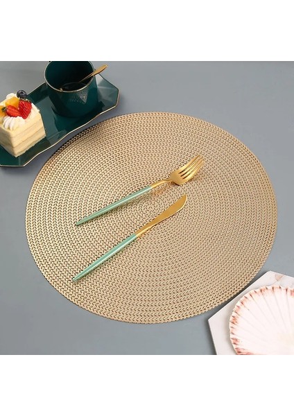 Gül Altın Çapı 38CM 4 Adet 6/4pcs Yuvarlak Placemats Restoran Yemek Masası Buğday Kulak Desenli Dekorasyon Mat Içi Boş Pvc Buğday Yemeği Tablemat Biftek Plaka Pedi (Yurt Dışından)
