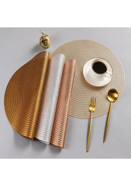 Gül Altın Çapı 38CM 4 Adet 6/4pcs Yuvarlak Placemats Restoran Yemek Masası Buğday Kulak Desenli Dekorasyon Mat Içi Boş Pvc Buğday Yemeği Tablemat Biftek Plaka Pedi (Yurt Dışından)