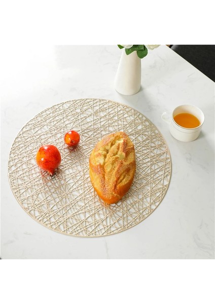 Gül Altın Çapı 38CM 4 Adet 6/4pcs Yuvarlak Placemats Restoran Yemek Masası Buğday Kulak Desenli Dekorasyon Mat Içi Boş Pvc Buğday Yemeği Tablemat Biftek Plaka Pedi (Yurt Dışından)