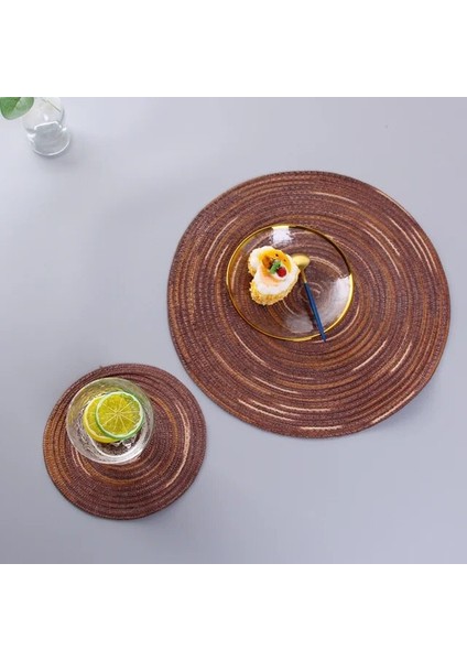Brownc 6 Adet 30 cm 6 Adet/takım Keten Placemats Akşam Yemeği Masa Pedi Masa Coaster Mat Kahvaltı Boho Placemat Yuvarlak Masa Placemat Saman Isı Placemat (Yurt Dışından)