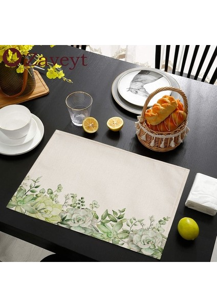 LE521 42X32 cm Suluboya Çiçekli Çalılar Placemat Çiçek Botanik Bitkisel Keten Yemek Masası Paspaslar Coaster Pad Kase Kahve Fincanı Mat 42X32 cm (Yurt Dışından)