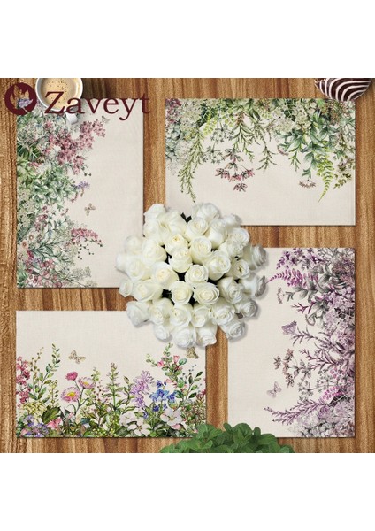 LE521 42X32 cm Suluboya Çiçekli Çalılar Placemat Çiçek Botanik Bitkisel Keten Yemek Masası Paspaslar Coaster Pad Kase Kahve Fincanı Mat 42X32 cm (Yurt Dışından)