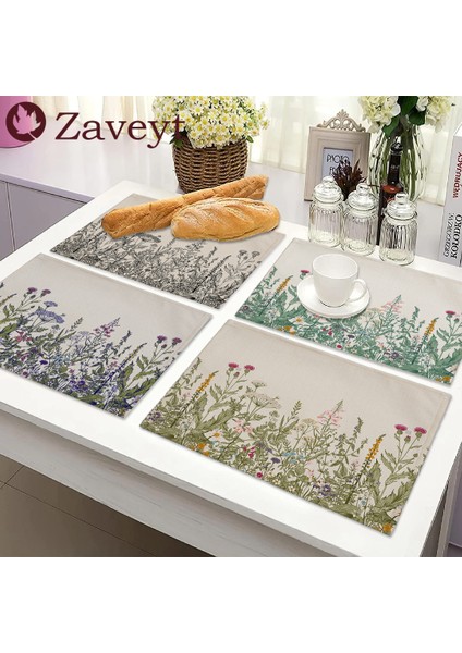 LE521 42X32 cm Suluboya Çiçekli Çalılar Placemat Çiçek Botanik Bitkisel Keten Yemek Masası Paspaslar Coaster Pad Kase Kahve Fincanı Mat 42X32 cm (Yurt Dışından)