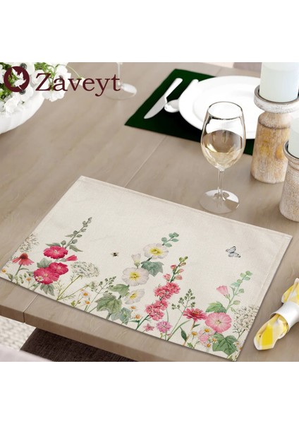 LE521 42X32 cm Suluboya Çiçekli Çalılar Placemat Çiçek Botanik Bitkisel Keten Yemek Masası Paspaslar Coaster Pad Kase Kahve Fincanı Mat 42X32 cm (Yurt Dışından)