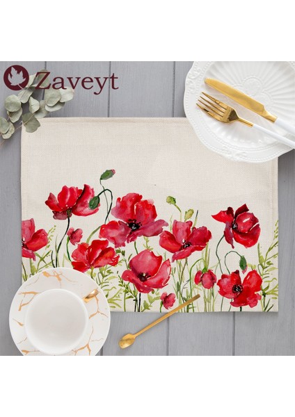 LE521 42X32 cm Suluboya Çiçekli Çalılar Placemat Çiçek Botanik Bitkisel Keten Yemek Masası Paspaslar Coaster Pad Kase Kahve Fincanı Mat 42X32 cm (Yurt Dışından)