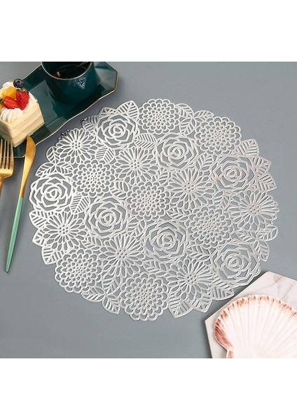 G Gümüş 38 cm 15 Inç 1 Adet Pvc Placemat Yemek Masası Için Içi Boş Ped Coaster Pad Masa Kase Mat (Yurt Dışından)