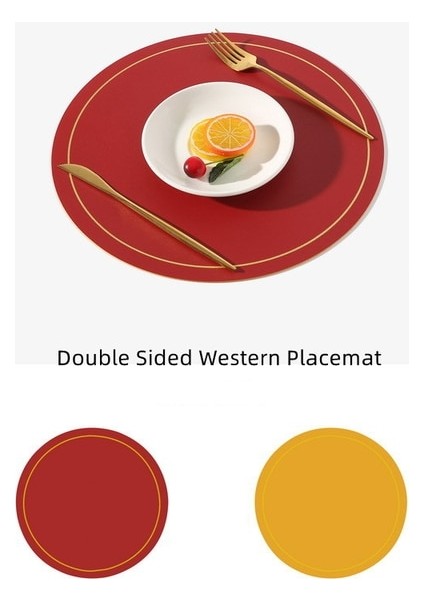 Kırmızı Yuvarlak Yuvarlak Büyük Çift Taraflı Deri Masa Mat Su Geçirmez ve Yağa Dayanıklı Ev Yalıtım Placemat Pvc Otel Placemats Masa (Yurt Dışından)