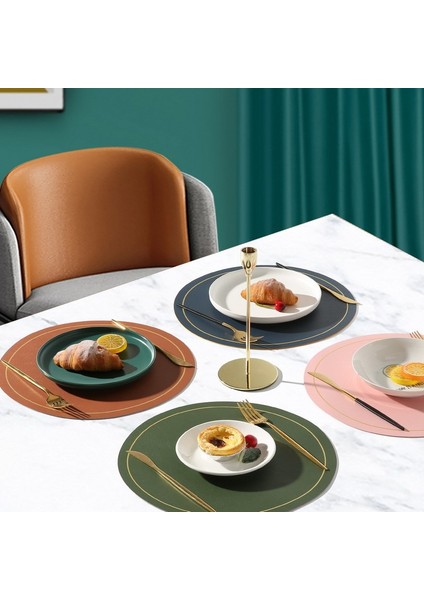 Kırmızı Yuvarlak Yuvarlak Büyük Çift Taraflı Deri Masa Mat Su Geçirmez ve Yağa Dayanıklı Ev Yalıtım Placemat Pvc Otel Placemats Masa (Yurt Dışından) fırsatları