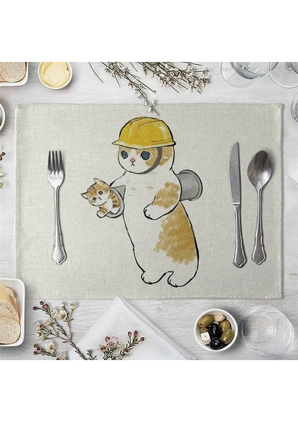 Stil 6 32X21 cm Sevimli Komik Kedi Desen Mutfak Placemats Masa Kahve Altlığı Batı Placemat Pamuk Keten Coaster Mutfak Aksesuarları (Yurt Dışından)
