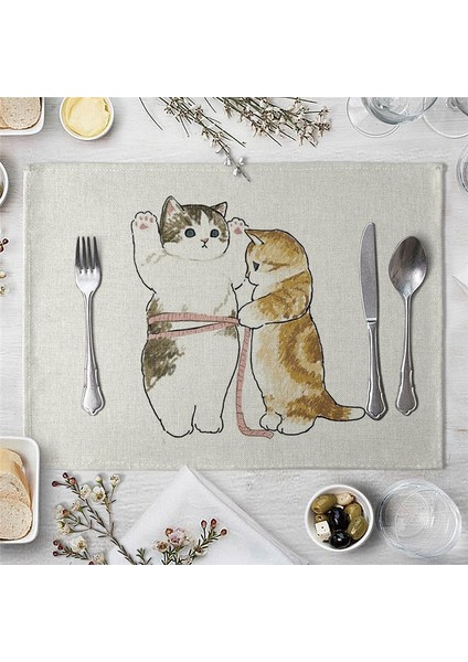 Stil 6 32X21 cm Sevimli Komik Kedi Desen Mutfak Placemats Masa Kahve Altlığı Batı Placemat Pamuk Keten Coaster Mutfak Aksesuarları (Yurt Dışından) modelleri