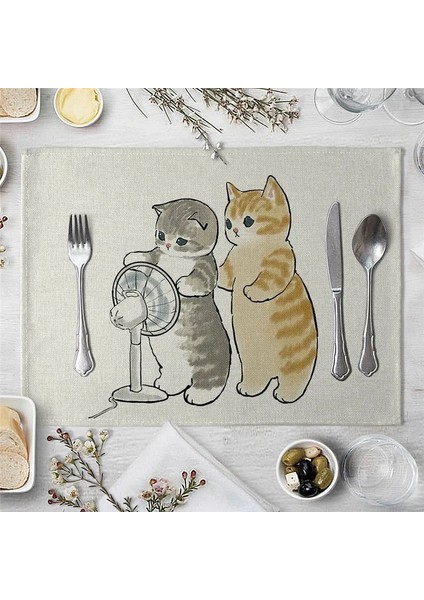 Stil 6 32X21 cm Sevimli Komik Kedi Desen Mutfak Placemats Masa Kahve Altlığı Batı Placemat Pamuk Keten Coaster Mutfak Aksesuarları (Yurt Dışından) fırsatları