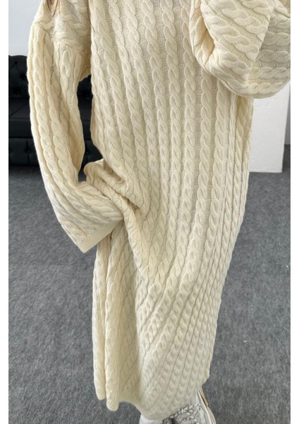 Kadın Krem Rengi Oversize Model Uzun Triko Elbise fiyatları