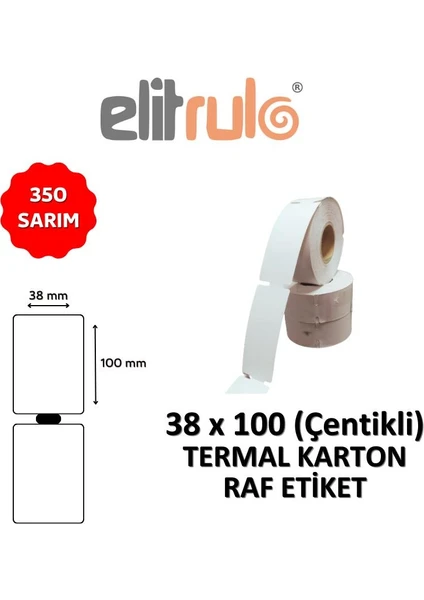 Elit Rulo Elitrulo Termal Karton Raf Etiketi 38MM x 100MM Çentikli - 350 Adet