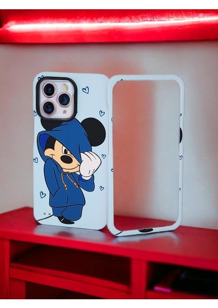 Apple iPhone 13 Pro Max Koruma Kılıf Mavi Renkli Mickey Mouse 360 Koruma