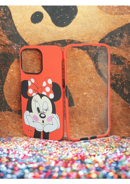 Apple iPhone 14 Pro Max Koruma Kılıf Kırmızı Renkli Mickey Mouse 360 Koruma Kutis