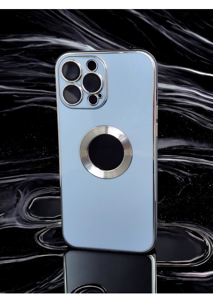 Apple iPhone 13 Pro Max Silikon (Kamera Korumalı) Mavi Kılıf Modeli