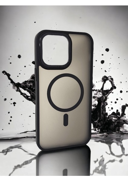 Apple iPhone 14 Pro Max Magsafe Kablosuz Şarj Özellikli Kaliteli Şeffaf Siyah Renkli Şık Kılıf Modeli