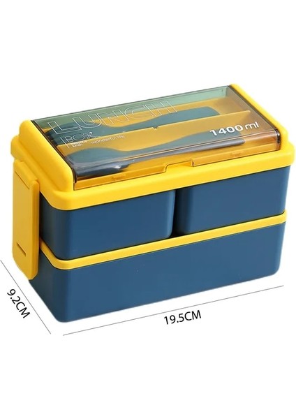 Mavi 1400ML Bölme Öğle Yemeği Kutusu Plastik Çift Katmanlı Gıda Saklama Kapları Okul Çocuklar Için Gereçli Bpa Içermeyen Öğle Yemeği Kapları (Yurt Dışından)