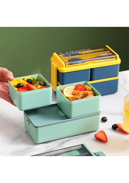 Mavi 1400ML Bölme Öğle Yemeği Kutusu Plastik Çift Katmanlı Gıda Saklama Kapları Okul Çocuklar Için Gereçli Bpa Içermeyen Öğle Yemeği Kapları (Yurt Dışından) fiyatları