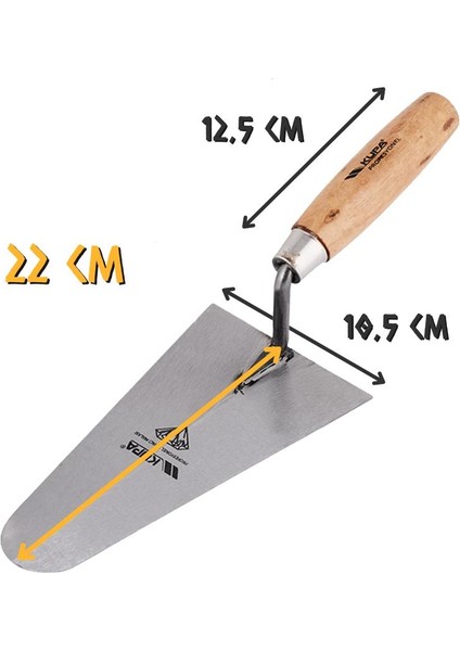 Kupa Ahşap Saplı Üçgen Sıvacı Malası - Oval Uç - 22 Cm