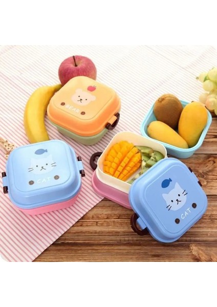 Pembe-Tavşan Çocuk Karikatür Kittyed Bento Yemek Kabı Plastik Saklama Kutusu Taze Tutma Aperatif Gıda Organizatör Sevimli Ev Mutfak Sofra (Yurt Dışından) fiyatları