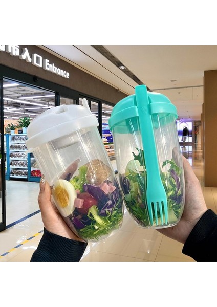 Yeşil Taze Salata Bardağı Konteyner Seti Çatal Sos Bardağı ile Taşınabilir Piknik Bento Yiyecek Kutusu Mutfak Öğle Yemeği Kutusu Fit Tutun Gevşek Ağırlık (Yurt Dışından)