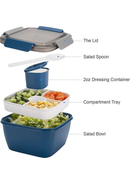 Mavi 1100ML Basedidea Taşınabilir Öğle Yemeği Kutusu Konteyner Salata Kasesi Bento Kutuları Salata Kaseleri Yemek Kabı Yemek Kabı Gıda Için (Yurt Dışından)