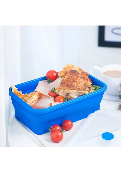 Mavi 350ML 4 Boyutları Silikon Katlanır Bento Kutusu Katlanabilir Öğle Yemeği Kutusu Mikrodalgada Taşınabilir Yemek Gıda Saklama Kabı Çocuk Yetişkin Için (Yurt Dışından)
