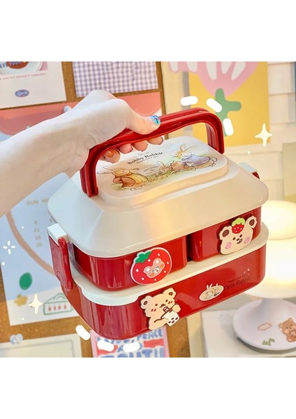 820ML Kırmızı S Japon Tarzı Kawaii Bento Kutusu Kızlar Için Okul Çocukları Piknik Öğle Yemeği Kutusu Bölmeli Mikrodalga Gıda Saklama Kapları (Yurt Dışından)