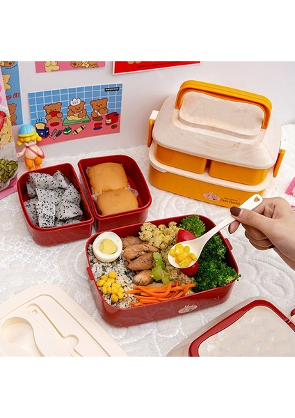 820ML Kırmızı S Japon Tarzı Kawaii Bento Kutusu Kızlar Için Okul Çocukları Piknik Öğle Yemeği Kutusu Bölmeli Mikrodalga Gıda Saklama Kapları (Yurt Dışından)