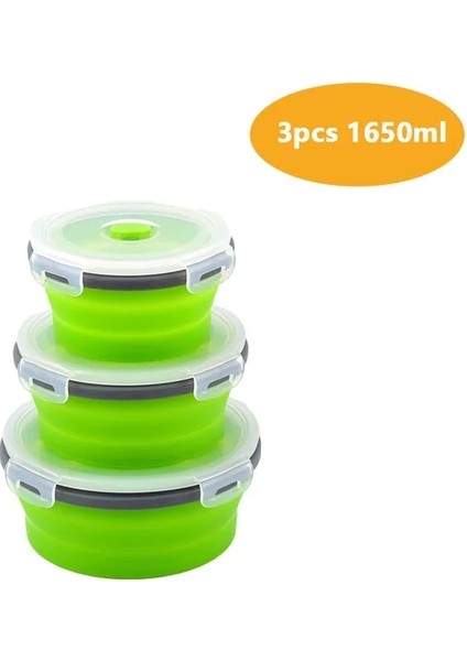3 Adet Yeşil Yuvarlak Silikon Katlanır Yemek Kabı Seti Mikrodalga Gıda Kabı Bento Kutusu Piknik Kamp Için Açık Meyve Salatası Saklama Kutuları (Yurt Dışından)