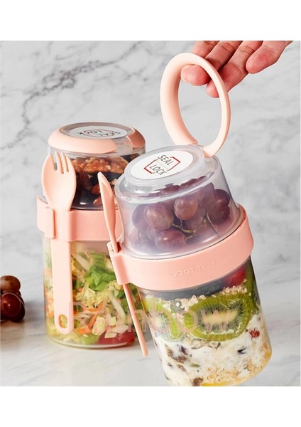 Pembe B (310ML-560ML) Kahvaltı Yulaf Ezmesi Tahıl Fındık Yoğurt Salata Bardağı Mühürlü Konteyner Seti Çatal Sos Bardağı Kapaklı Bento Tuppers Gıda Konik Kase Öğle Yemeği Kutusu (Yurt Dışından)