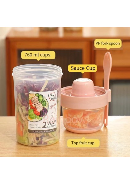 Pembe B (310ML-560ML) Kahvaltı Yulaf Ezmesi Tahıl Fındık Yoğurt Salata Bardağı Mühürlü Konteyner Seti Çatal Sos Bardağı Kapaklı Bento Tuppers Gıda Konik Kase Öğle Yemeği Kutusu (Yurt Dışından)