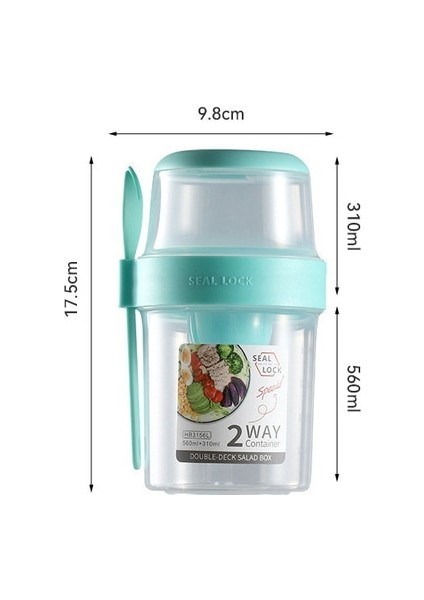 Yeşil 560ML Kahvaltı Yulaf Ezmesi Tahıl Fındık Yoğurt Salata Bardağı Mühürlü Konteyner Seti Çatal Sos Bardağı Kapaklı Bento Tuppers Gıda Konik Kase Öğle Yemeği Kutusu (Yurt Dışından)