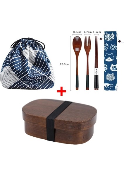 Sd-L Japon Ahşap Yemek Kabı Piknik Bento Kutusu Çocuklar Yemek Takımı Seti Yalıtım Çantası Çubuklarını Çatal Kaşık Gıda Saklama Kabı (Yurt Dışından)