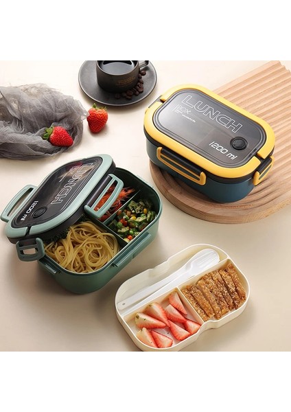 Mavi Öğle Yemeği Kutusu 2 Katmanlar Izgaralar Öğrenci Ofis Çalışanı Mikrodalga Hermetik Bento Kutusu Açık Piknik Meyve Gıda Kabı Çatal Kaşık ile (Yurt Dışından) fiyatları