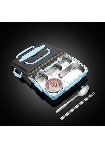 Mavi 3gird Öğle Yemeği Kutusu 304 Paslanmaz Çelik Levha Öğrenci Kantini Mikrodalga Isıtma Bento Taşınabilir Fast Food Yalıtım Bölmeleri Yemek Kabı (Yurt Dışından)