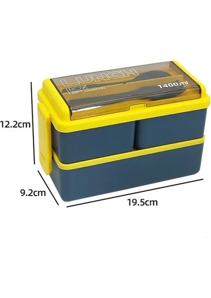 1400 ml Mavi Çift Katmanlı Öğle Yemeği Kutusu Çocuklar Için Çatal ve Kaşık ile Taşınabilir Mikrodalga Bento Kutuları Yemek Takımı Seti Gıda Saklama Kabı (Yurt Dışından)