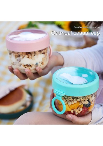 Mavi 600 ml Yulaf Ezmesi Fincan Hava Geçirmez Kapak Kaşıkla Kalınlaşmış Gıda Depolama Taşınabilir Gecelik Yoğurt Süt Salatası Kahvaltı Kavanoz (Yurt Dışından)