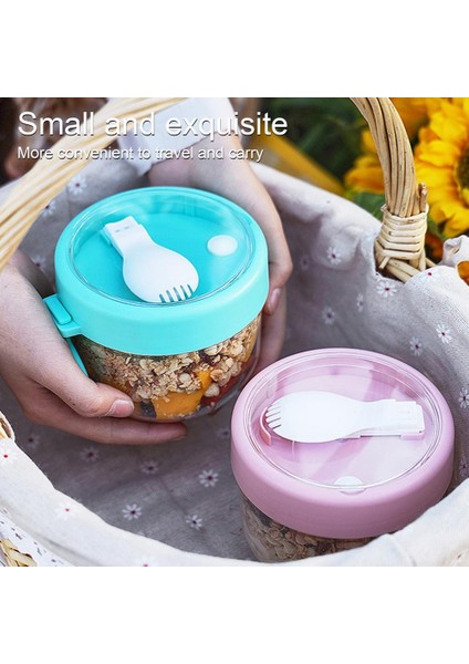 Mavi 600 ml Yulaf Ezmesi Fincan Hava Geçirmez Kapak Kaşıkla Kalınlaşmış Gıda Depolama Taşınabilir Gecelik Yoğurt Süt Salatası Kahvaltı Kavanoz (Yurt Dışından)