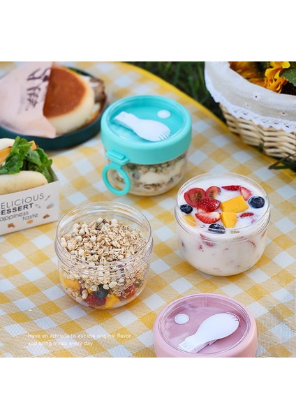 Mavi 600 ml Yulaf Ezmesi Fincan Hava Geçirmez Kapak Kaşıkla Kalınlaşmış Gıda Depolama Taşınabilir Gecelik Yoğurt Süt Salatası Kahvaltı Kavanoz (Yurt Dışından)