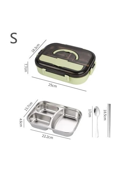 Üç Izgara Yeşil 304 Paslanmaz Çelik Öğle Yemeği Kutusu Yetişkinler Çocuklar Için Aperatif Depolama Taşınabilir Hermetik Kahvaltı Yalıtım Yemek Kabı Mikrodalgaya Uygun (Yurt Dışından)