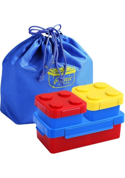 Bento Kutusu Mavi Çanta Çocuklar Için Hediyeler Istiflenebilir Oxford Blok Tuğla Tasarımı Taşınabilir Mühürlü Öğle Yemeği Kutusu Renkli Bloklar Ekleme Çocuk Öğrenci Bento Kutusu (Yurt Dışından)