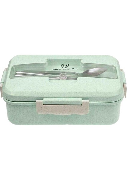 Yeşil Mikrodalga Yemek Kabı Kaşık Çubuklarını Buğday Samanı Yemek Takımı Gıda Saklama Kabı Çocuk Çocuk Okul Ofis Bento Kutusu (Yurt Dışından)