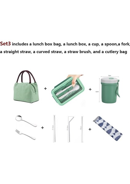 Yeşil Set 3 Yeni Mikrodalga Öğle Yemeği Kutusu Withbento Bölmeli Taşınabilir Kutu Japon Tarzı Sızdırmaz Gıda Konteyneri Çocuklar Için Sofra ile (Yurt Dışından)