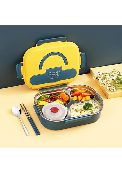 Mavi 1 Taşınabilir Öğle Yemeği Bento Kutusu Katlanır Kolu 18/8 Paslanmaz Çelik Astar Sızdırmaz 4 Bölmeli Gıda Saklama Kapları (Yurt Dışından)
