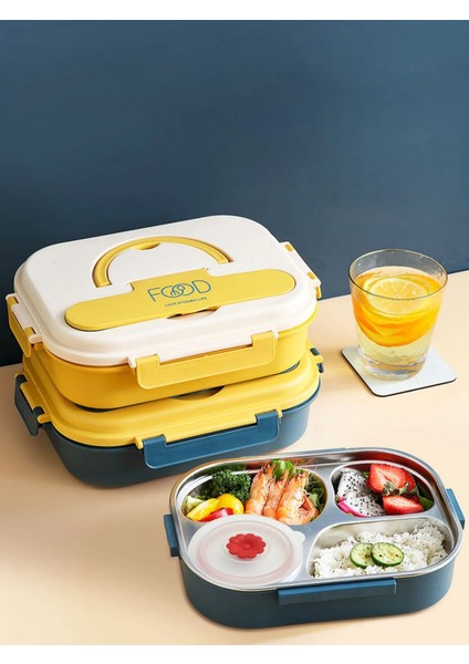 Mavi 1 Taşınabilir Öğle Yemeği Bento Kutusu Katlanır Kolu 18/8 Paslanmaz Çelik Astar Sızdırmaz 4 Bölmeli Gıda Saklama Kapları (Yurt Dışından) fiyatları