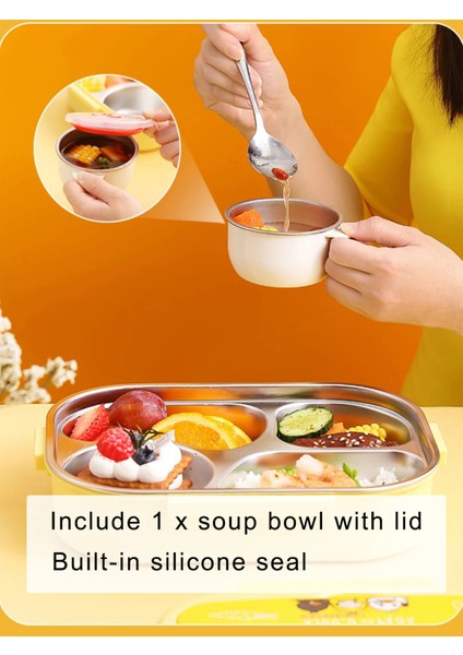 Mavi 1 Taşınabilir Öğle Yemeği Bento Kutusu Katlanır Kolu 18/8 Paslanmaz Çelik Astar Sızdırmaz 4 Bölmeli Gıda Saklama Kapları (Yurt Dışından) fırsatları